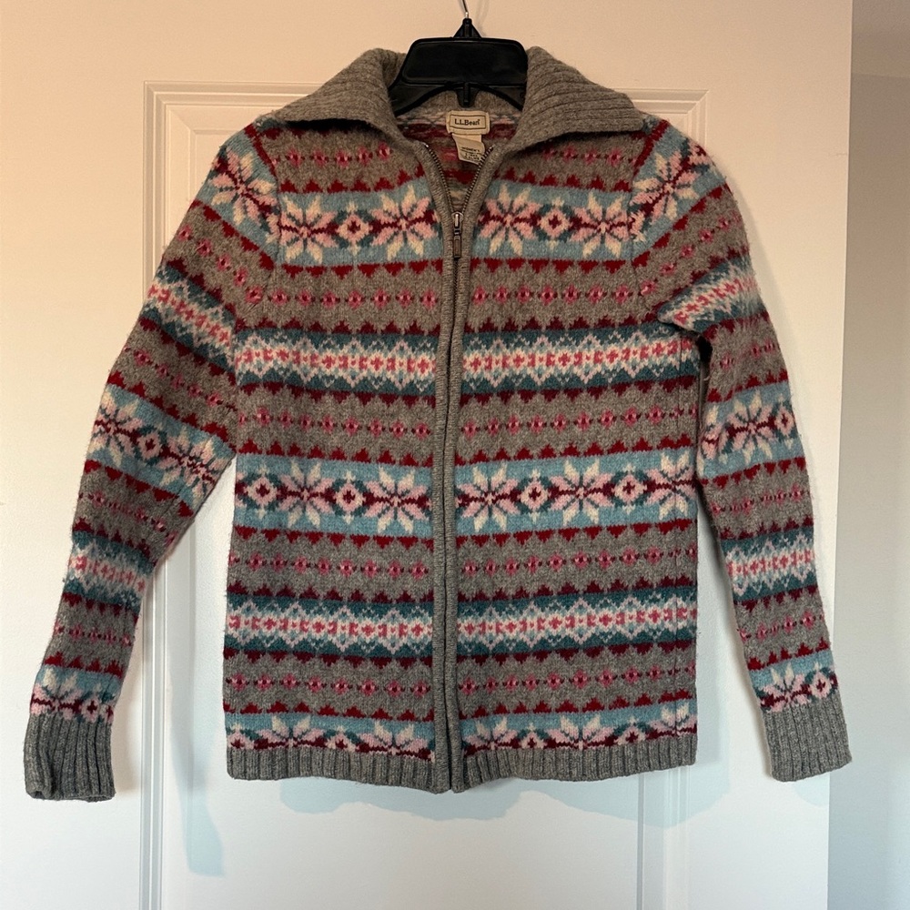 L.L.Bean Women’s Lambswool Fair Isle Zip Cardigan Sweater Jacket